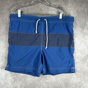 Vtg J. Crew Swimwear Mens M Blue Color Block Drawstring Lined Swim Trunks Shorts